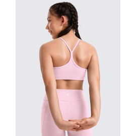 CRZ YOGA Girls Butterluxe Y Back Sports Bra - Yoga Athletic Casual Tops Scoop Neck Spaghetti Strap Padded Crop Kids Teen Pink Peony Large