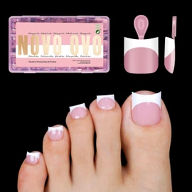 NOVO OVO White French Tip Toe Nail Tips with Moon Curve for Medium & Short Nail Beds, Berry Pink Sharp Square,Thick Toenail Extension, Soft Gel False Nail Kit,Full Cover Acrylic,DIY x15 Sizes 240 pcs