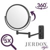 JERDON Two-Sided Wall Mounted Black Makeup Mirror - 5X-1X Magnification