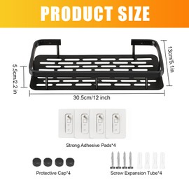 Shower Shelf, No Drilling, Aluminium, Pack of 2 Bathroom Shelves, Waterproof Bathroom Organiser, Shampoo Holder for Shower, Shower, Kitchen, Bathroom Rrganizer, 30.5 x 13 x 5.5 cm (A Black)