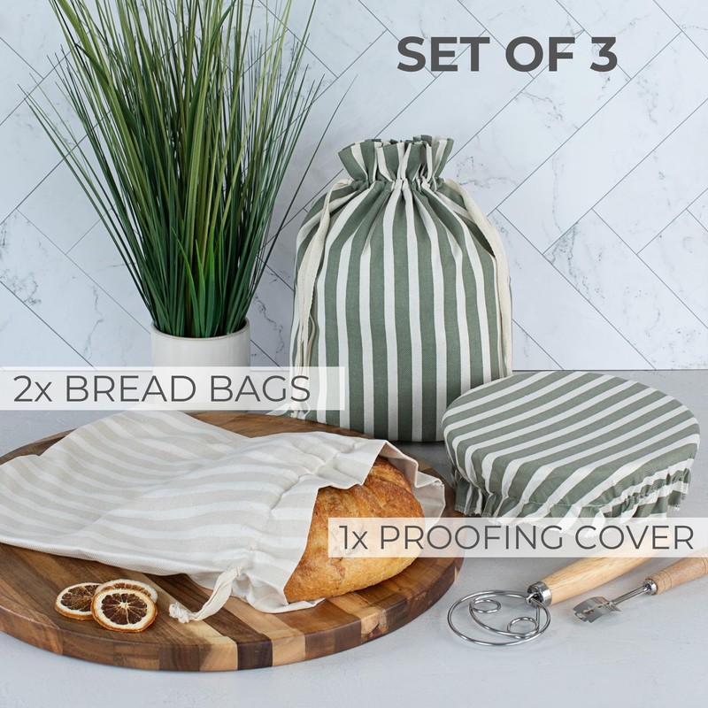 Beautiful Linen Bread Bag Set and Proofing Cover For Homemade