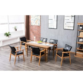 NOBPEINT Mid-Century Dining Side Chair with Faux Leather Seat in Black, Arm Chair in Walnut,Set of 2