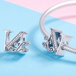 ABAOLALA - Plata de ley 925 maciza con piedras cúbicas, opciones de regalo completas de la A ~ Z para pulseras (N), Metal
