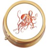 Orange Watercolor Octopus Brass Round Pill Box