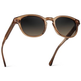 WMP Eyewear - Men's Retro Round Oval Polarized Sunglasses, Lightweight Acetate Frame, UV Protection, Metal Core Design, Crystal Brown / Grey Brown Gradient Lens