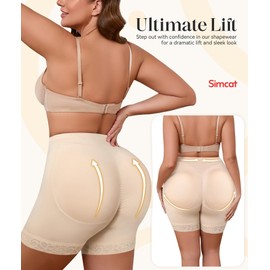 Simcat Hip Pads for Women Shapewear Tummy Control Padded Booty Lifter Shaper with Thicker Enhancer Removable Hip Pads for, Nude, Large
