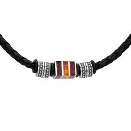 Sterll Men's Necklace Leather Black Berstone Pendant 925 Silver Eco Packaging Men Gifts, Stainless Steel