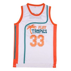 BOROLIN Mens Basketball Jersey #33 Jackie Moon Flint Tropics 90s Movie Shirts (White, Large)