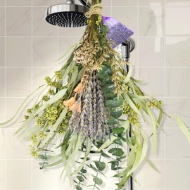 QVQQ 56pcs Natural Lavender and Eucalyptus for Shower Hanging Dried Eucalyptus Leaves and Lavender Bouquet Preserved Eucalyptus Stem for Home Bathroom Decor Wedding Fragrance SPA with Lavender Sachet