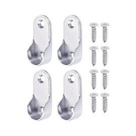 sourcing map Zinc Alloy Oval Closet Rod End Supports, 0.75" Dia Wardrobe Rod Flange Bracket Support with Screws for Hanging Clothes, Silver 10 Pack