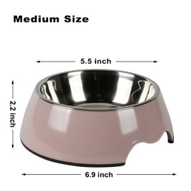 M&BGWPP Melamine Plastic Dog Food Bowl, Non Skid Base，Anti-Slip Pet Feeder Bowls, 2-in-1 Removable Stainless Steel Pet Water&Food Bowl for Dogs and Cats (14oz 6.89in*2.24 in, Dark Pink)