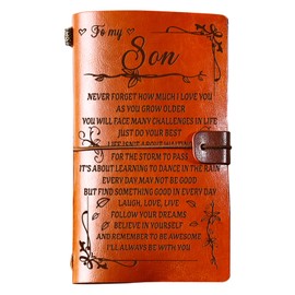 PRSTENLY Gifts for Son Leather Journal, to My Son Gifts 140 Page Refillable Journal Notebook, Birthday Christmas Gifts for Son from Mom Dad