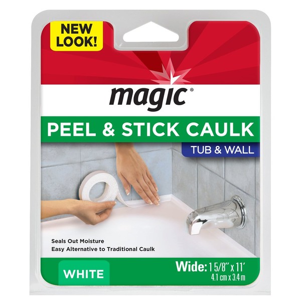 Magic Tub and Wall Peel and Caulk Strip - Create a Tight Seal Between the Bathtub and Wall to Keep Moisture Out - 1-5/8 Inch by 11 Feet - White