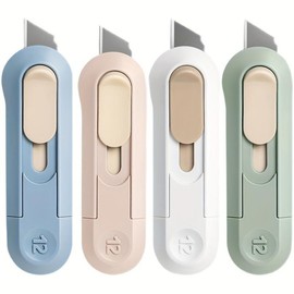 Retractable Box Cutting Knife, 1 Count/4 Counts Utility Knife for Office Home Use, Portable Multifunctional Stationery, Home Essentials Cutting Supplies for Unwrapping Parcels and Paperboard:_Multicolor*4 Counts_one-size