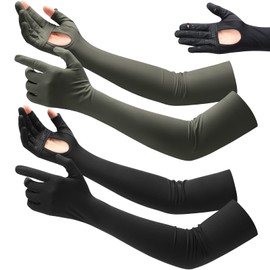 Yahenda 2 Pairs UV Long Sun Protection Driving Gloves UPF 50+ Touchscreen Arm Adjustable Women Sunscreen Gloves for Outdoor (Army Green, Black)