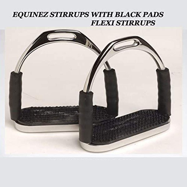 Equinez Tools Flex Stainless English Saddle Stirrups Iron Pads Knee Ankle Stress Pain Relief (5 Inch)