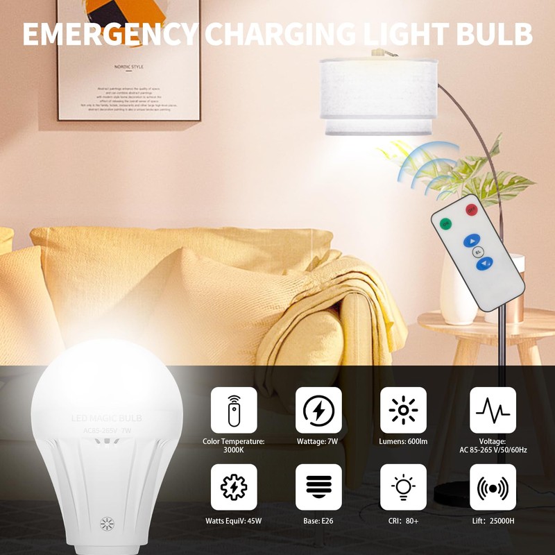 MXhme Rechargeable Light Bulbs with Remote Control Daylight（6000K 2200mAh Dimmable