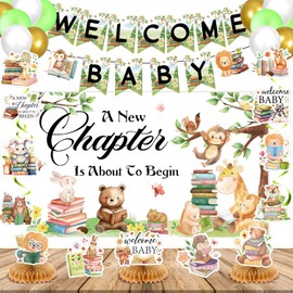 Storybook Baby Shower Decorations Storybook Welcome Baby Banner A New Chapter Storybook Baby Shower banner Backdrop Balloons Hanging Swirls