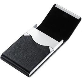 1 Piece Business Card Holder Metal Slim Name Card Case Holder PU Leather Business Card Case Vertical Pocket Business Name Card Holder Credit Card Case with Magnetic Shut, Black