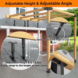Heavy Duty Roof Riser Brackets Kit, TROPTOLKY Adjustable Height Angle Pergola Brackets, Black Metal Roof Riser Beam Bracket for Roof Pergola Gazebo Patio Cover (3 Pack)