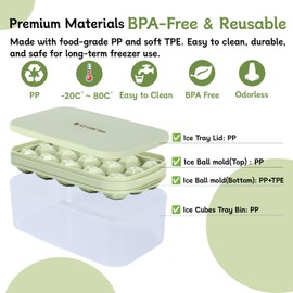 TAODICO Ice Cube Tray for Freezer with Lid Bin, 1.35" Large Hexagon Step Cut 15 pcs Ice Ball maker mold with Container Ice Scoop, Soft TPE Strong PP Material Easy to Fill & Release(Tray&Bin Green)