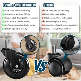 3" Office Chair Wheels Replacement, Roller Blade Wheels - Set of 5, 880LBS Heavy Duty, Noiseless & Rolling Casters (Hardwood/Carpet/Tile), Universal Fit Most Desk & Gaming Chairs, Classic Black