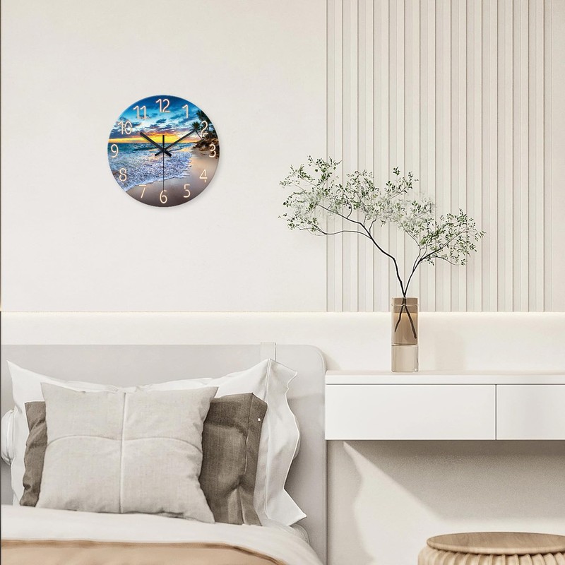 Glass Beach Wall Clocks Battery Operated 16 Inches or Larger