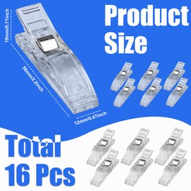 Large Sewing Clips, KITERI 16 Pcs Plastic Quilting Crafting Clips Temporary Window Blinds Shades Clips Transparent Fabric Clips Quilt Clips Craft Clips for Pleated Paper Blinds Shades