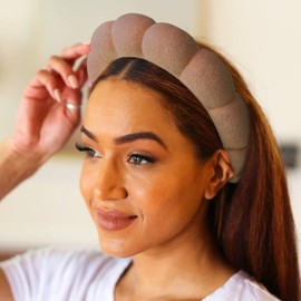 AQOKKA Spa Headband for Washing Face Wristband Set Sponge Skincare Makeup Headband for Women Soft Terry Cloth Fabric Hairband Puffy Shower Hair Accessories