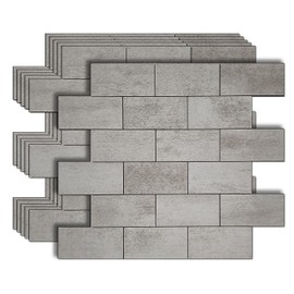 YMMXGE 6-Piece Peel and Stick PVC Subway Tile, High-End Texture Floor Stickers,Self Adhesive Wall Tiles for Kitchen Backsplash Bathroom Living Room Decoration(11.85"x11.73") (6, Light Grey)