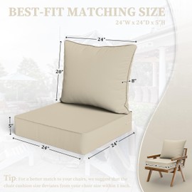 Kimunuk Outdoor Seat Cushion Set 24 L X 24 W X 5 H Inch Waterproof & Fade Resistant Patio Furniture Cushions with Removable Cover with Non-Slip Pads and Straps for Sofa Chairs, Chairs