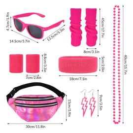 Heyu-Lotus Women's 80s Outfit, 90s Costume Clothing Accessories with Bum Bag, Headband, Leg Warmers, Bracelets, Glasses and Earrings for Carnival Neon Party