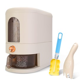 Rice Dispenser, 12 Lbs Rice Container with Measuring Cup, Upgraded Built-in Fresh Box, Moisture Proof Cereal Dispenser Storage with Lids for Home Kitchen Pantry Rice Corn (12 Lbs, Cream White)