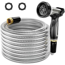 SPECILITE 1/2" 304 Stainless Steel Garden Hose, 25FT Water Pipe with Heavy Duty Metal Nozzle for Yard, Outdoor, Lawn - Flexible, Never Kink & Tangle, Puncture Resistant
