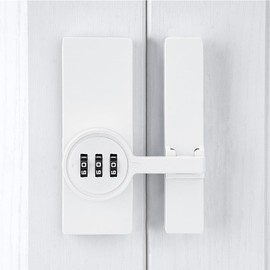 INIRET White 180 Degree Barn Door Lock,3 Digit Password Keyless,Mechanical Password Lock,Flip Latch with Combination,Protect Privacy,for Barn Door,Sliding Door,Windows,Cabinets,Garden,and Bathroom