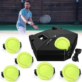 Simgoing Portable Tennis Trainer Practice Rebound with Metal Base Tennis Trainer Practice Equipment with 6 Highly Elastic String Balls for Adult Kids and Beginners
