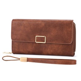 SENDEFN Women's Leather Large and Long Format, Women's Double Zip, Purse with RFID Protection, Wallet with Zip, Coin Compartment and Many Compartments, Ba-tan, Modern