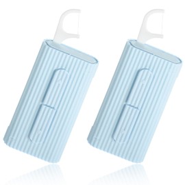 2 Case Portable Dental Floss Dispenser with Adult Flosser Sticks 20 Count, Travel Floss Case for Cleaning Teeth and Oral Care, Refillable Flossers Boxes for Dinners, Dating, Travel, Hotels (Blue)