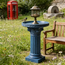Blue Resin Corinthian Column Bird Bath Feeder Hand-painted Decorative Piece for Garden & Holiday DecorationColor: As picture, Size: One Size