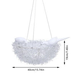 PROYONGOO Bird's Nest Art Pendant Lamp, Creative LED Hanging Ceiling Light with Bird&Nest, Woven Nest Chandelier for Living Room Dining Room Study Room Bedroom, Silver