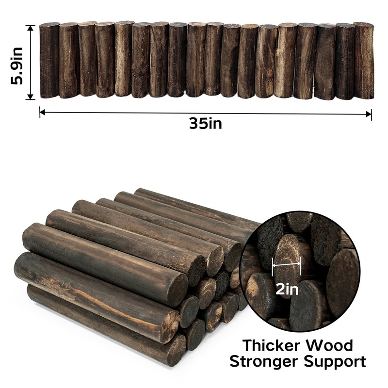 Wood Garden Fence, Natural Wooden Solid Log Edging Border Decorative