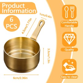Thatyro 6 PCS 304 Stainless Steel Dipping Sauce Cups with Handle, 2.7 oz Reusable Delicate Metal Condiment Cups, Small Dressing Container for Ketchup Dishes Seasoning (Gold)
