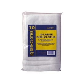 Ramon Hygiene 10 Large White Dishcloths, White Overlock, 30 x 40 cm, Durable, Super Absorbent, Machine Washable, General Soft Cleaning Cloths