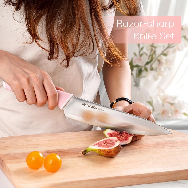 Astercook Knife Set, Kitchen Knives Set with Block and Sharpener