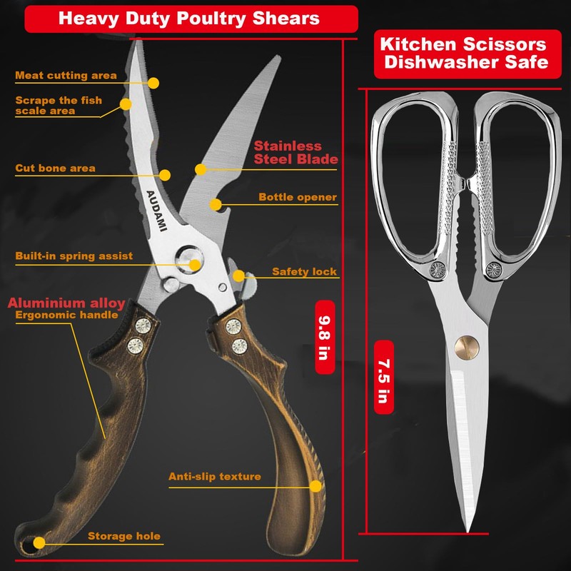 Kitchen scissors 2 Pack,Poultry Shears Heavy Duty Professional Stainless Steel