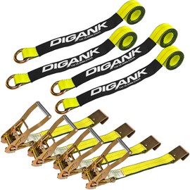 Car Tie Down Straps for Trailers (4PK) Flat Hooks Lasso Style and 2'' X 96'' Tie Down Webbing Easily Secure Tire Tie-Downs for Any Car, SUV, Jeep or Sports Car