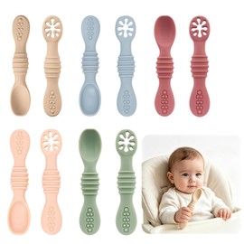 10PCS Juego Cucharas Masticables de Silicona,cucharas masticables de silicona arcoíris,con Protuberancias para Dentición,Cubiertos 2 en 1,Cuchara Entrenadora,Sin BPA, Apto Microondas y Lavavajillas