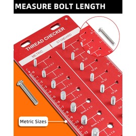 34 Nut and Bolt Thread Checker, Kinok Bolt Size and Thread Gauge, 19 Standard & 15 Metric Sizes Bolt and Nut Identifier Gauge with Inch and Centimeter Ruler (Red Rectangular)