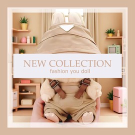 17cm Clothes Set Khaki Handmade Crochet for 17cm Accessories Suit, Outfit with Hat & Overalls, Stylish Adorable Doll Clothes Accessories, Cute Dress-Up Unique Style (NO Doll) (Khaki)