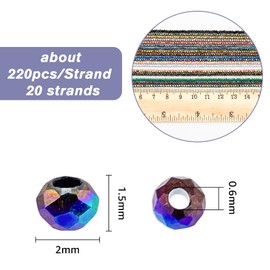 SUPERFINDINGS 20 Strands 20 Colours Galvanised Glass Beads 37 ~ 37.5 cm Faceted Rondelle Glass Crystal Beads Strands Spacer Beads Assortment for Jewellery Making